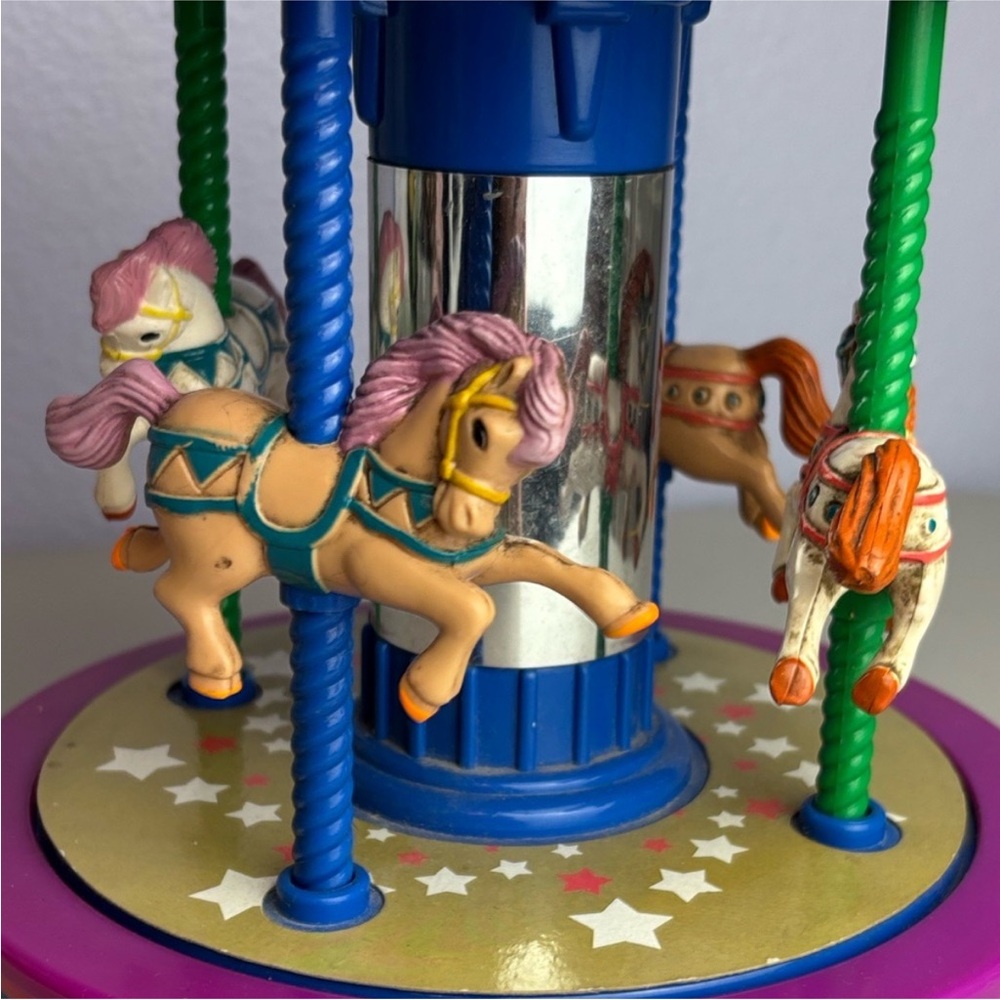 Vintage 90s Colorful Pink Purple Blue Horse Musical Carousel Toy merry-go-round - Picture 8 of 14